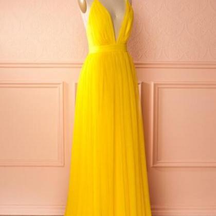 Prom Dresses,yellow A Line Tulle Prom Dress,long..