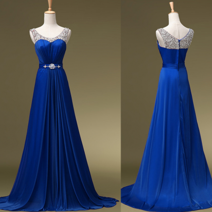 Prom Dresses,royal Blue Chiffon Long Prom Gowns..