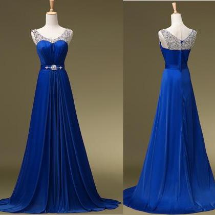 Prom Dresses,royal Blue Chiffon Long Prom Gowns..