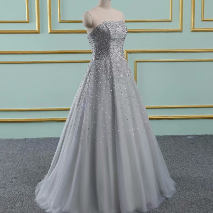 Prom Dresses,sexy Grey Beading Prom Dresses Tulle..