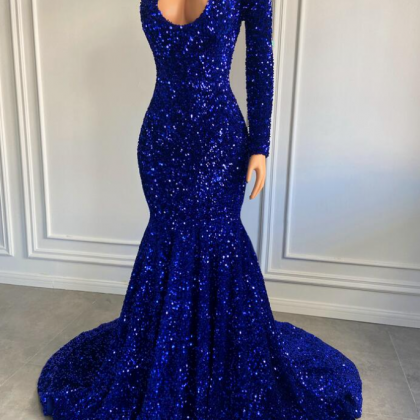 Prom Dresses,sparkly One Shoulder Royal Blue..