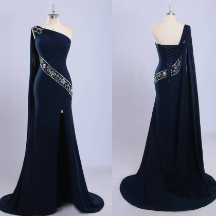 Prom Dresses,elegant Long Navy Blue Bridesmaids..