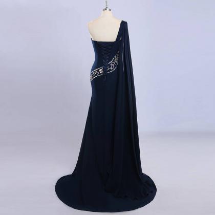 Prom Dresses,elegant Long Navy Blue Bridesmaids..