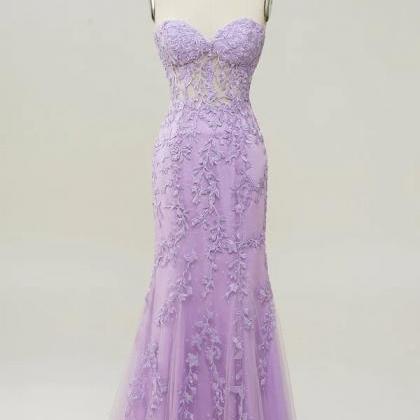 Prom Dresses,purple Sweetheart Neck Mermaid Prom..