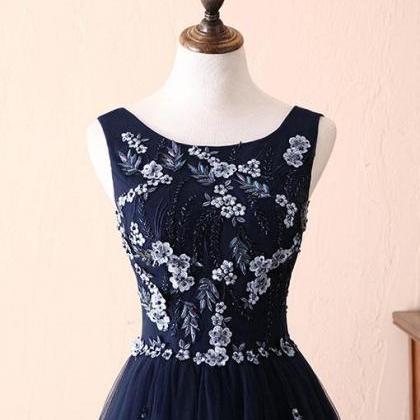 Prom Dresses,dark Blue Lace Tulle Long Prom Dress,..
