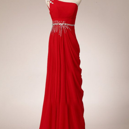 Prom Dresses,pretty Elegant Red One-shoulder Prom..