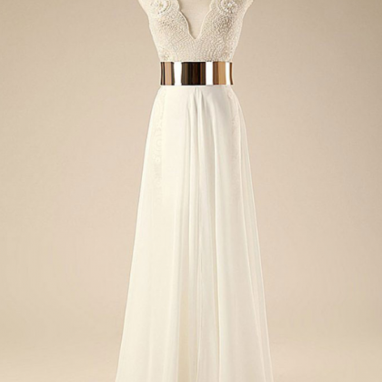 Prom Dresses,a-line White Long Prom Dresses,beaded..
