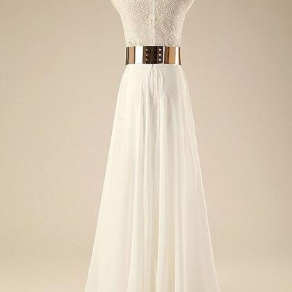 Prom Dresses,a-line White Long Prom Dresses,beaded..