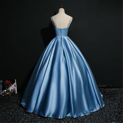 Prom Dresses,blue Satin Spaghetti Strap Gown For..