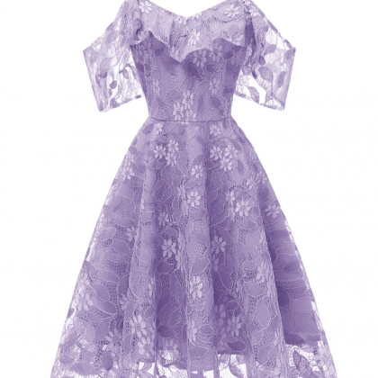 Homecoming Dresses,light Lavender Short Lace Dress..