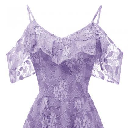 Homecoming Dresses,light Lavender Short Lace Dress..
