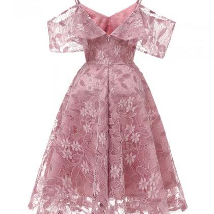 Homecoming Dresses,fashion Pink Lace Dress A Line..