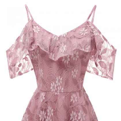 Homecoming Dresses,fashion Pink Lace Dress A Line..