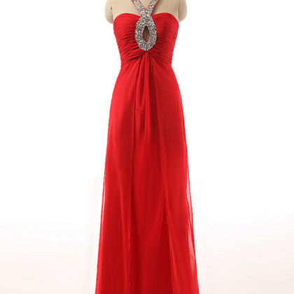 Prom Dresses,red Long Keyhole Beaded Prom Dresses..