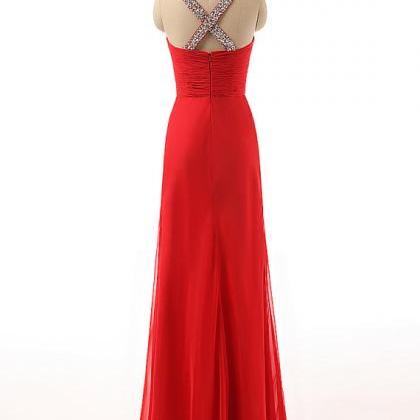 Prom Dresses,red Long Keyhole Beaded Prom Dresses..