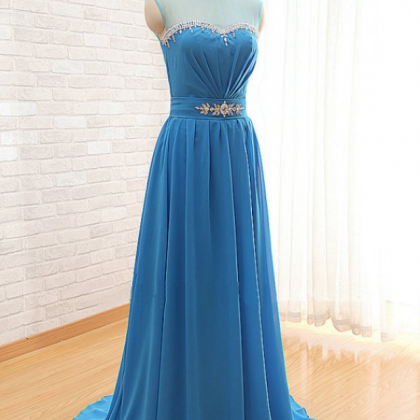 Prom Dresses,long Sky Blue Prom Gowns Beaded..