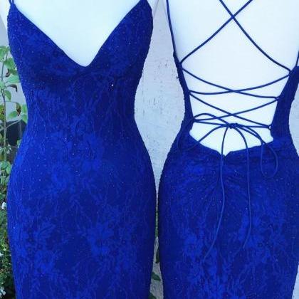Prom Dresses,royal Blue Lace Mermaid Prom Dress..