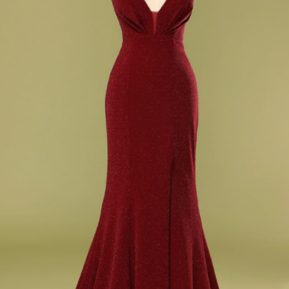 Prom Dresses,burgundy Mermaid V-neck Prom Dress..