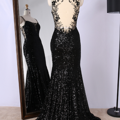 Prom Dresses,glitter Black Sequins Prom Dress..