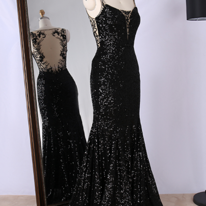 Prom Dresses,glitter Black Sequins Prom Dress..