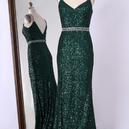 Prom Dresses,women Glitter Green Sequins Prom..