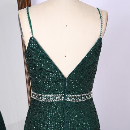 Prom Dresses,women Glitter Green Sequins Prom..