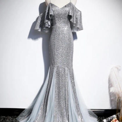 Prom Dresses,silver Glitter Sequins Mermaid Prom..