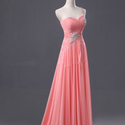 Prom Dresses,pretty Pink Chiffon One-shoulder..