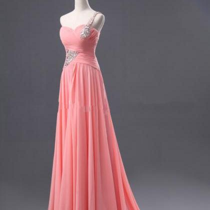 Prom Dresses,pretty Pink Chiffon One-shoulder..