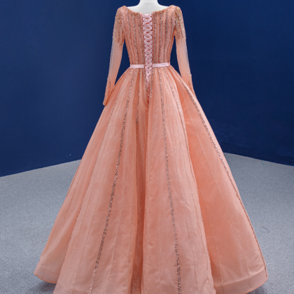 Prom Dresses,princess Orange Long Sleeve Evening..
