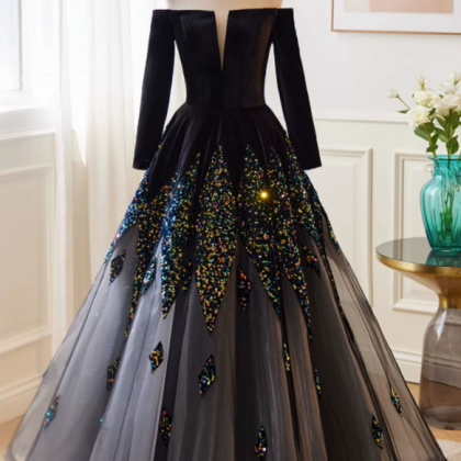 Prom Dresses,one-shoulder Black Evening Dresses,..