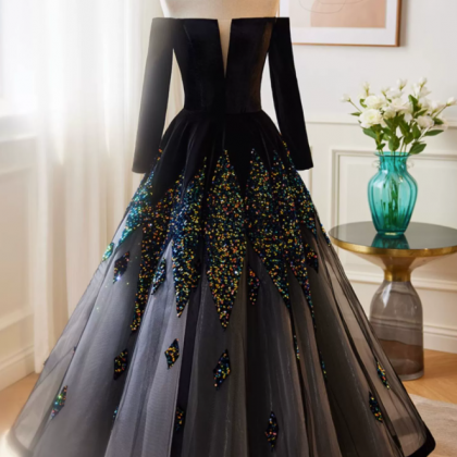 Prom Dresses,one-shoulder Black Evening Dresses,..