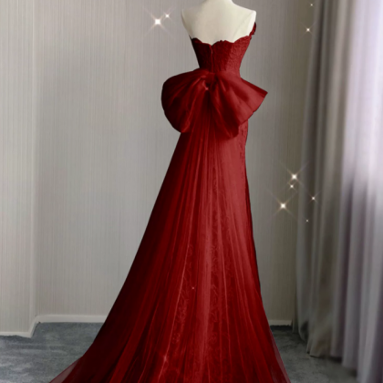 Prom Dresses, Fishtail Burgundy Lace Long Dresse,..