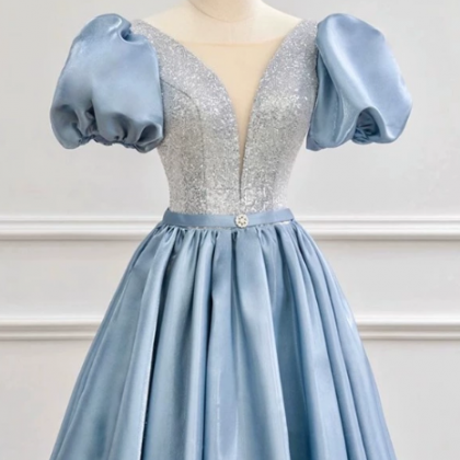 Prom Dresses,blue Satin Prom Dresses, French..