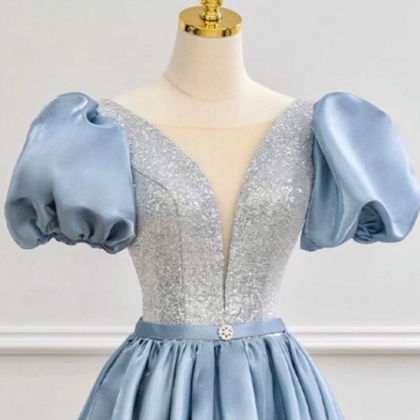 Prom Dresses,blue Satin Prom Dresses, French..