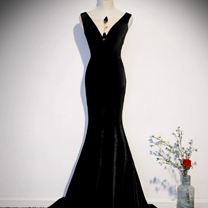 Prom Dresses,black Fishtail Velvet Trailing Party..