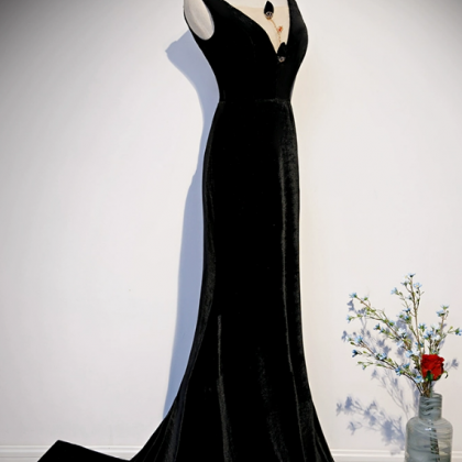 Prom Dresses,black Fishtail Velvet Trailing Party..