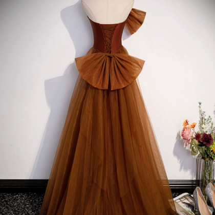 Prom Dresses,chocolate Satin Tulle Skirt With Bow,..