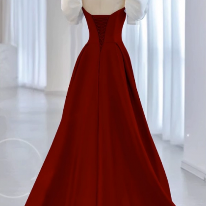 Prom Dresses,satin Red Evening Dresses, Star..