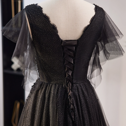 Prom Dresses,black Sequin Evening Dresses,v-neck..