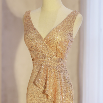 Prom Dresses,v-neck Gold Evening Dresses, Party..