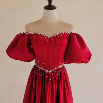 Prom Dresses,french Style Square Neck Burgundy..