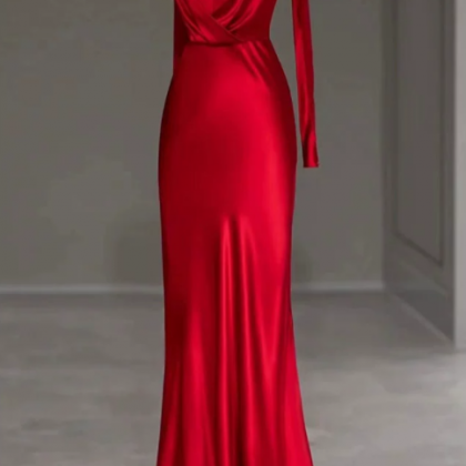Prom Dresses,red Satin Fishtail Evening Dresses,..