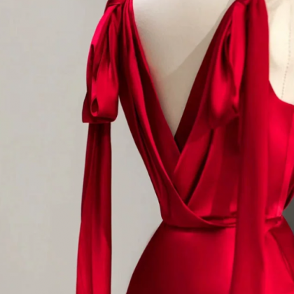 Prom Dresses,red Satin Fishtail Evening Dresses,..