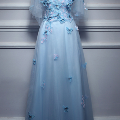 Prom Dresses,round Neck Dress, Elegant Blue Medium..