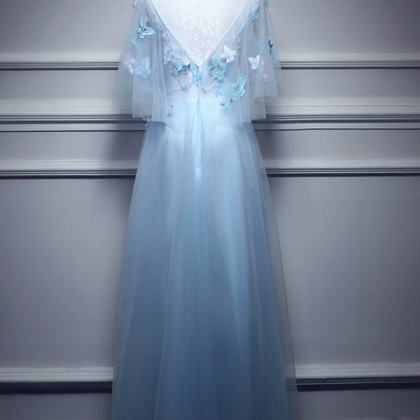 Prom Dresses,round Neck Dress, Elegant Blue Medium..