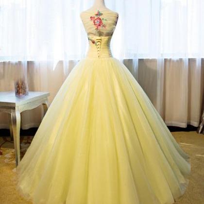 Prom Dresses,yellow Gown, Shoulder Gown, Floral..