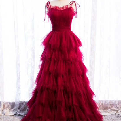 Prom Dresses, Red Long Dress, Fairy Spaghetti..