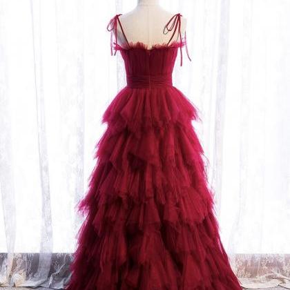 Prom Dresses, Red Long Dress, Fairy Spaghetti..