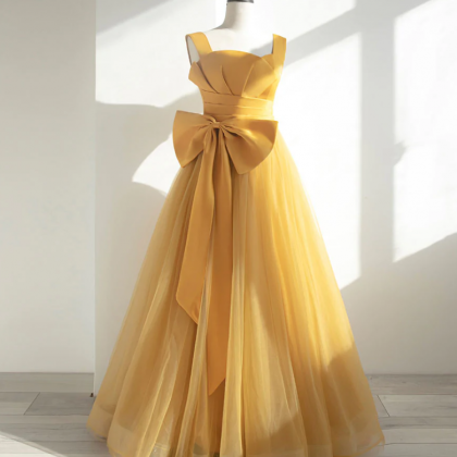 Prom Dresses, Cute Yellow Evening Dress, Halter..